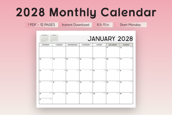 Download 2028 Monthly Planner Landscape (M Start) - Premium Resources